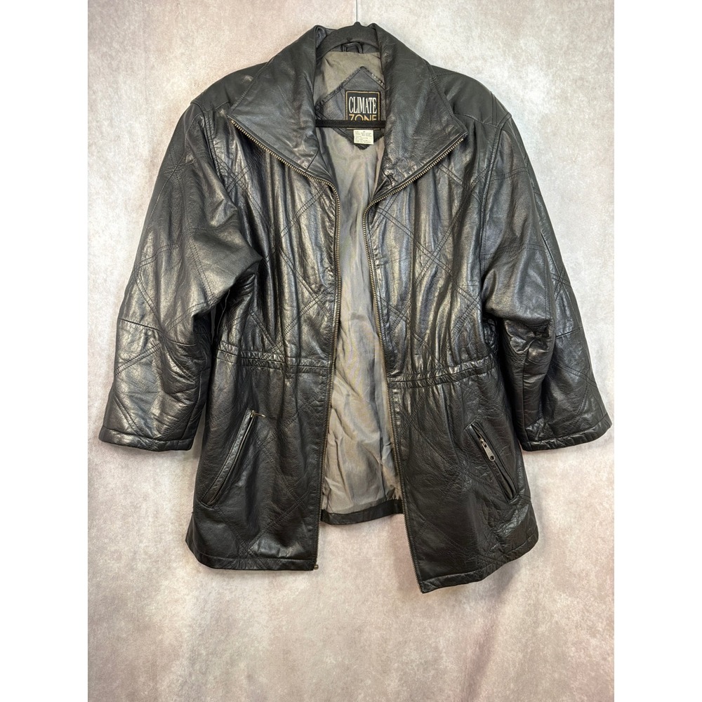 Climate Zone‎ Black Leather Quilted Jacket Size Medium Genuine Leather READ